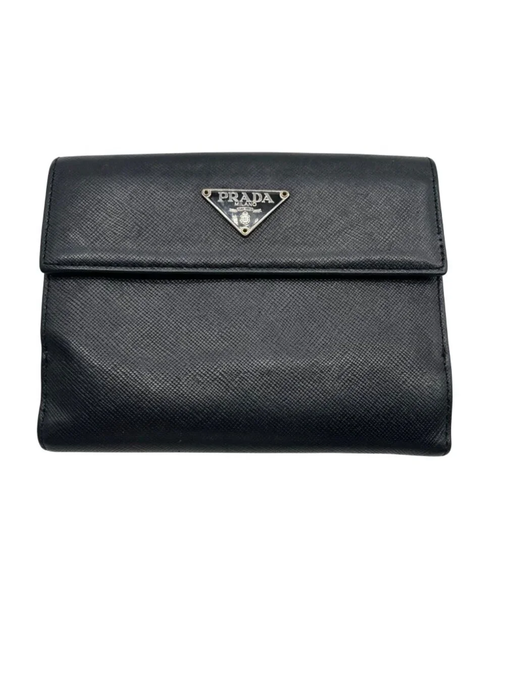 Prada Saffiano Black Leather Flap Wallet
